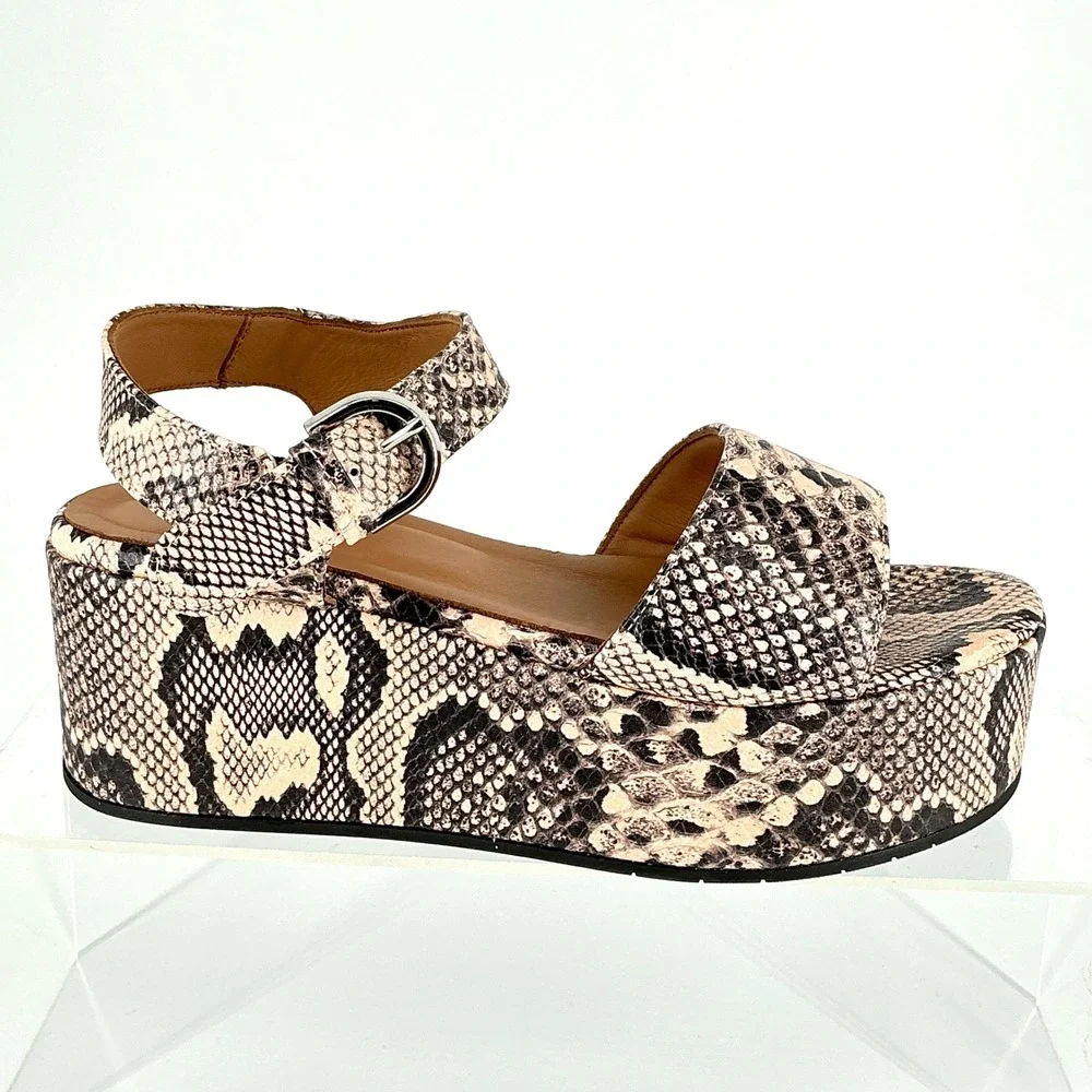 Aquatalia Size 8.5 Snake Print Leather Platform Sandals Neutral NEW Dinah $345